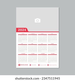 Editable 2024 calendar design template. The week starts on Sunday.