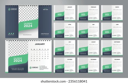 Editable 2024 calendar design. Vector illusrtation
