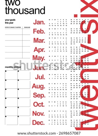 Editable 2026 Calendar Template with goals notes. Week starts on Monday