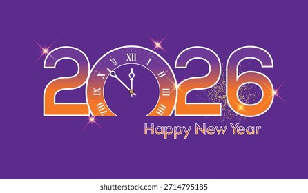 Editable 2026 Greeting card template vector illustration, 2026 Happy New Year wish purple Template. 