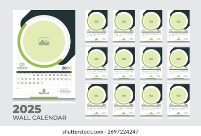 Calendario de pared 2026 editable Plantilla | Diseño mínimo de 12 meses