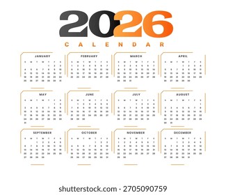 Vector de Plantilla de calendario anual editable de 2026