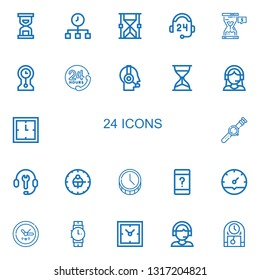 Editable 22 24 icons for web and mobile. Set of 24 included icons line Hourglass, Time, Support, Clocks, Customer service, Customer support, Clock, Watch, Wristwatch on white background