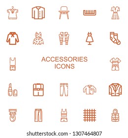 Editable 22 accessories icons for web and mobile. Set of accessories included icons line Clothing, Cardigan, Baby chair, Comb, Fashion, Hoodie, Jacket, Socks on white background