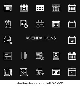 Editable 22 agenda icons for web and mobile. Set of agenda included icons line Calendar, Date, Agenda, Schedule on black background
