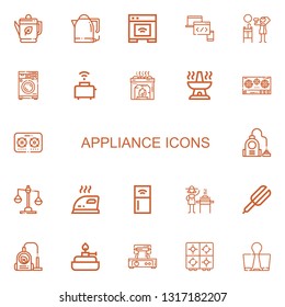 Editable 22 appliance icons for web and mobile. Set of appliance included icons line Kettle, Oven, Devices, Hair dryer, Washing machine, Toaster, Heater, Stove on white background