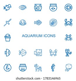 Editable 22 aquarium icons for web and mobile. Set of aquarium included icons line Anglerfish, Fish, Aquarium, Fish bowl, Sea lion, Clown fish, Crab, Seaweed on white background