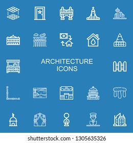 Editable 22 architecture icons for web and mobile. Set of architecture included icons line Layers, Door, Bridge, Hallgrimskirkja, Architecture, Palais garnier on blue background