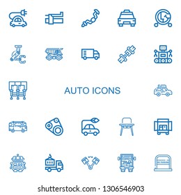 Editable 22 Auto Icons For Web And Mobile. Set Of Auto Included Icons Line Electric Car, Brake, Ratchet, Taxi, Vehicle, Robot, Cargo Truck, Truck, Seat Belt On White Background