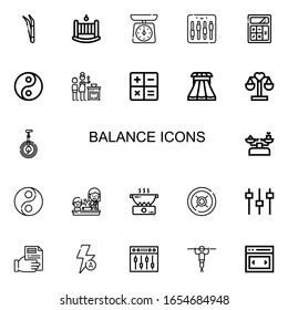 Editable 22 balance icons for web and mobile. Set of balance included icons line Tweezers, Cradle, Scale, Equalizer, Calculator, Yin yang, Cooking, Calculate on white background