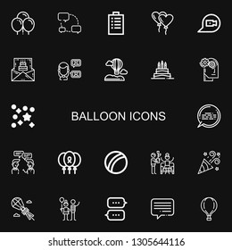 Editable 22 balloon icons for web and mobile. Set of balloon included icons line Balloons, Chat, Padnote, Balloon, Birthday invitation, Talk, Hot air on black background
