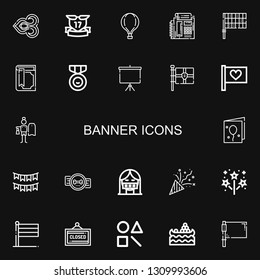 Editable 22 banner icons for web and mobile. Set of banner included icons line Thai, Ribbons, Hot air balloon, Fax, Flag, Magic book, Medal, Projector screen on black background