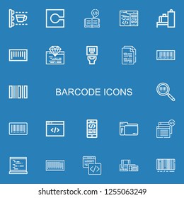 Editable 22 barcode icons for web and mobile. Set of barcode included icons line Scan, Code, Coding, Scanner, Barcode on blue background