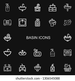 Editable 22 basin icons for web and mobile. Set of basin included icons line Soap, Sink, Basin, Washbowl on black background
