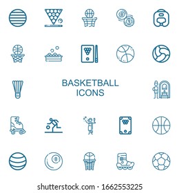 Editable 22 basketball icons for web and mobile. Set of basketball included icons line Ball, Snooker, Basketball, Billiard, Boxing helmet, Balls, Badminton on white background