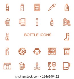 Editable 22 bottle icons for web and mobile. Set of bottle included icons line Beer bottle, Water Pills, Pipette, Detergent, Beer, Champagne glass on white background