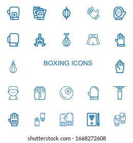 Editable 22 boxing icons for web and mobile. Set of boxing included icons line Boxing gloves, Gloves, Punching bag, Glove, Thailand, bag, shorts on white background