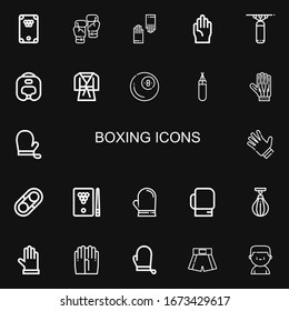 Editable 22 iconos de boxeo para web y móvil. Conjunto de boxeo incluido íconos línea Billiard, Boxing, guantes, bolsa de puntería, casco, Judo, Hugh, Glove, guantes sobre fondo negro