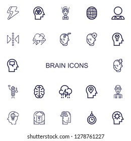 Editable 22 brain icons for web and mobile. Set of brain included icons line Ray, Mind, Artificial intelligence, Brain, Psychologist, Reflect, Storm, Scientist on white background