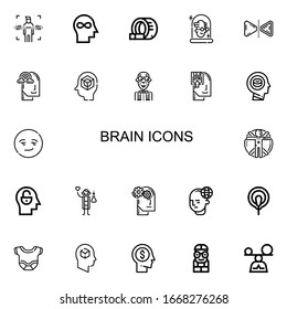 Editable 22 brain icons for web and mobile. Set of brain included icons line Body, Mind, Tomography, Scientist, Reflect, Imagination, Nerd, Memorize, Head on white background