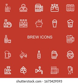 Editable 22 brew icons for web and mobile. Set of brew included icons line Beer, Beers, Cauldron, Hop, Beer tap on red background