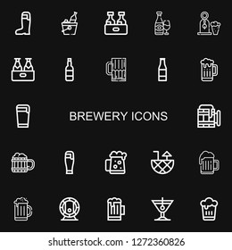 Editable 22 brewery icons for web and mobile. Set of brewery included icons line Beer, Beer bottle, Dark beer, Cocktail on black background
