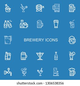 Editable 22 brewery icons for web and mobile. Set of brewery included icons line Beer, Martini, Beers, Cocktail, Beer tap on blue background