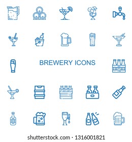 Editable 22 brewery icons for web and mobile. Set of brewery included icons line Beer, Cocktail, Beer tap, Martini, Beers, Dark beer on white background