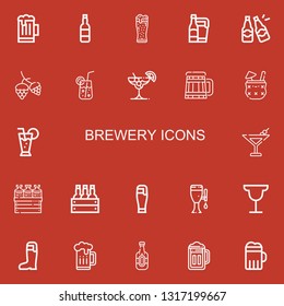 Editable 22 brewery icons for web and mobile. Set of brewery included icons line Beer, Beers, Hop, Cocktail, Martini on red background