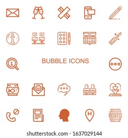 Editable 22 bubble icons for web and mobile. Set of bubble included icons line Message, Champagne, Chewing gum, Sms, Edit, Info, Communications, Watercolor on white background