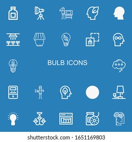 Editable 22 bulb icons for web and mobile. Set of bulb included icons line Conserve, Light, Graphic designer, Ecology, Think, Lamp, Bulb, Graphic design, Mind on blue background