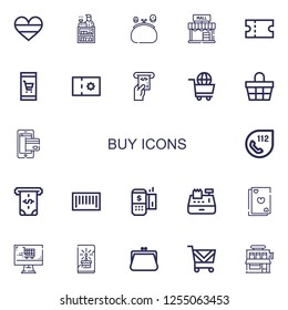 Editable 22 buy icons for web and mobile. Set of buy included icons line Germany, Purse, Mall, Coupon, Online shop, Atm, Shopping cart, Basket, Payment method on white background