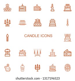 Editable 22 candle icons for web and mobile. Set of candle included icons line Cemetery, Cake, Sauna, Candle, Birthday cake, Well, Candles, Elixir on white background