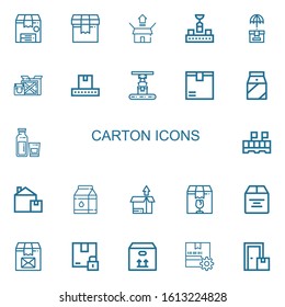 Editable 22 carton icons for web and mobile. Set of carton included icons line Package, Conveyor, Box, Milk on white background