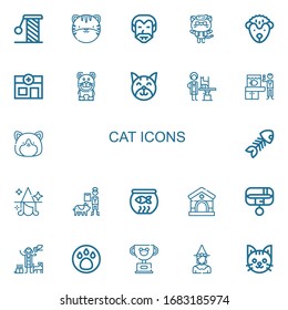 Editable 22 cat icons for web and mobile. Set of cat included icons line Scratching, Tiger, Dracula, Kitty, Hedgehog, Veterinary, Cat, Veterinarian, Hamster on white background