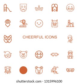 Editable 22 cheerful icons for web and mobile. Set of cheerful included icons line Playground, Mask, Girl, Laughing, Emotions, Hot air balloon, Sad, Monster on white background