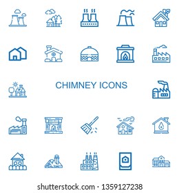 Editable 22 chimney icons for web and mobile. Set of chimney included icons line Chimney, House, Factory, Nuclear plant, Fireplace, Sweep on white background