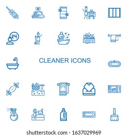 Editable 22 cleaner icons for web and mobile. Set of cleaner included icons line Broom, Towels, Towel, Housekeeping, Room service, Maid, Bath, Tissues, Fryer on white background