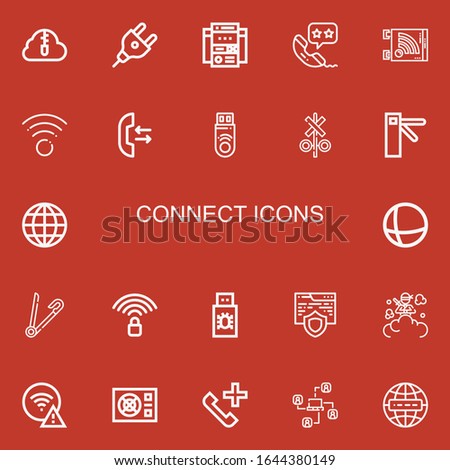 Editable 22 connect icons for web and mobile. Set of connect included icons line Zip cloud, Plug, Web site, Phone call, Wifi, Call, Pendrive, Signal, Access on red background