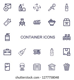 Editable 22 container icons for web and mobile. Set of container included icons line Delete, Spray, Water, Scoop, Plastic bottle, Bottle, Flask, Tank, Fruit bowl on white background