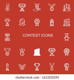 Editable 22 contest icons for web and mobile. Set of contest included icons line Medal, Trophy, Medals, Competition, Prize on red background
