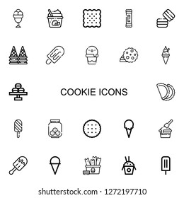 Editable 22 cookie icons for web and mobile. Set of cookie included icons line Ice cream, Biscuit, Snack, Macaron, Cookie, Pastry, Cookies, Rice on white background