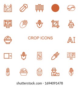 Editable 22 iconos de recorte para web y móvil. Conjunto de cultivos incluidos íconos de línea Campo, Courgette, Trigo, Maíz, Judía de café, Tipografía, Cultivo, Arroz, Aves de café sobre fondo blanco
