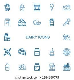 Editable 22 dairy icons for web and mobile. Set of dairy included icons line Jug, Frozen yogurt, Baby food, Ice cream cone, Cheese, Milk, Scoop, Diary product on white background