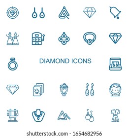 Editable 22 diamond icons for web and mobile. Set of diamond included icons line Diamond, Earrings, Triangle, Ring, Wedding, Slot machine, Pendant, Necklace on white background