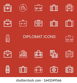 Editable 22 diplomat icons for web and mobile. Set of diplomat included icons line Briefcase, Suitcase on red background
