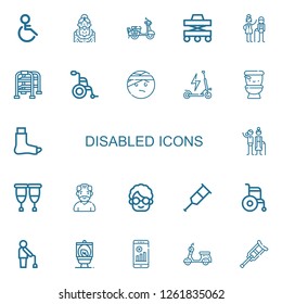 Editable 22 disabled icons for web and mobile. Set of disabled included icons line Handicap, Grandmother, Scooter, Walker, Old man, Walking stick, Wheelchair on white background