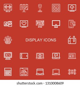 Editable 22 display icons for web and mobile. Set of display included icons line Computer, Billboard, Hologram, Calculator, Television, Computing, Monitor, Mobile on red background