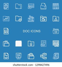 Editable 22 Doc Icons For Web And Mobile. Set Of Doc Included Icons Line Jpg, Folder, Folders, Jpeg, Psd File, Text File, Pdf On Blue Background