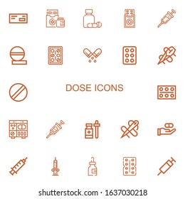Editable 22 dose icons for web and mobile. Set of dose included icons line Medicine, Medicines, Vaccine, Pills, Pill, Drug, Needle, Syringe, Antibiotic on white background